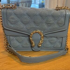 Baby Blue Quilted Chain Shoulder Bag - Designer-Style